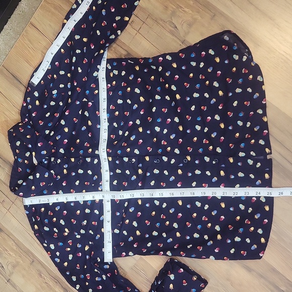 TALBOTS Blue with Multicolored Acorn Print Roll-Tab Sleeves Cotton Blouse - Picture 13 of 14